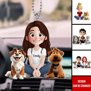 親と犬 - パーソナライズされたアクリル製カーハンガー、犬好きの方へのギフト、カスタムペット品種の車用オーナメント、車用芳香剤、カスタム車用装飾