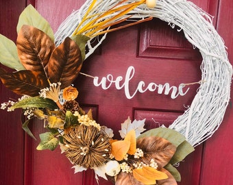 Custom Scented Wreath | Fall Wreath for Front Door | Winter Wreath for Front Door | Wreath with Sign | Welcome Wreath