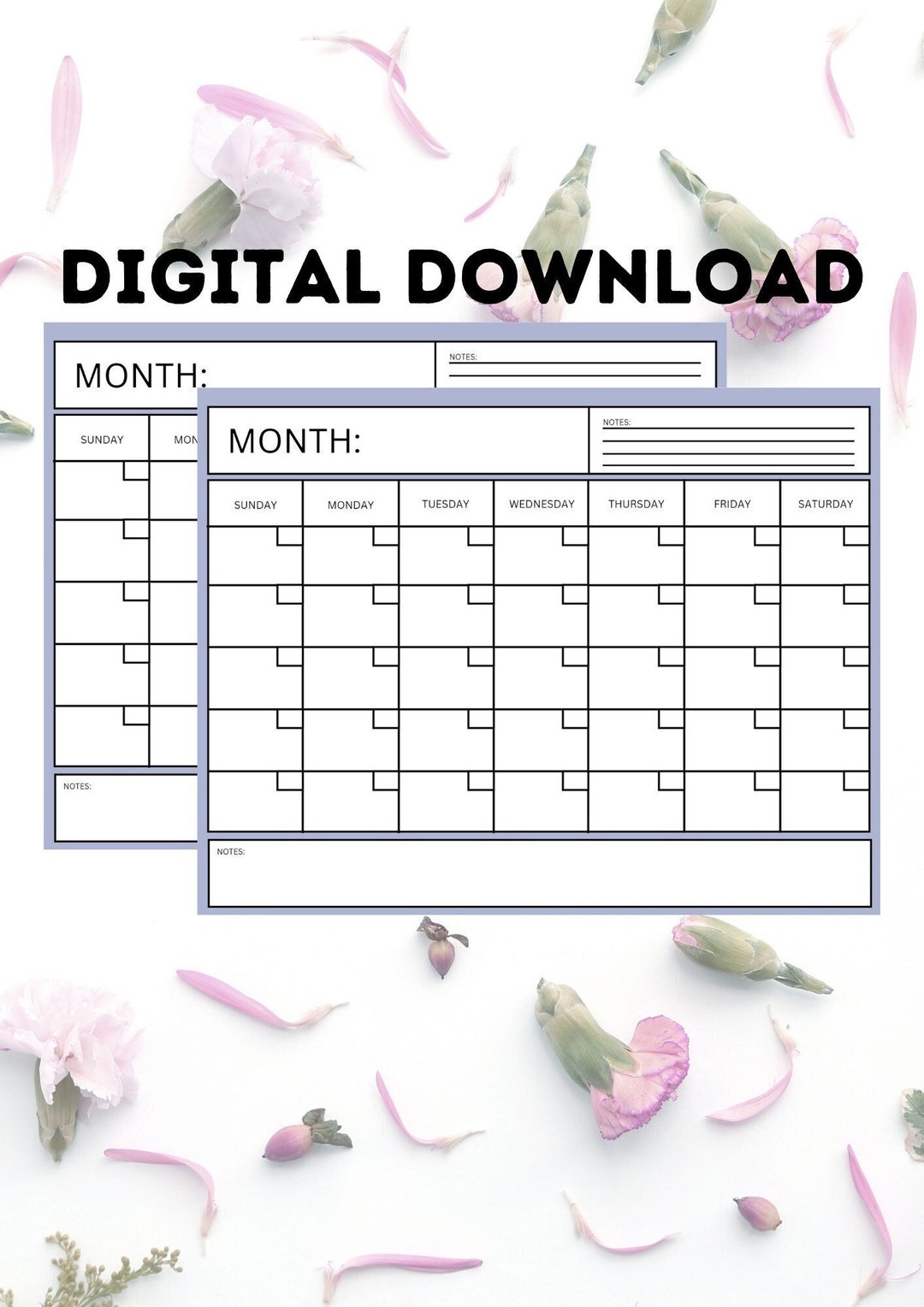 Simple calendar printable digital download blank template etsy