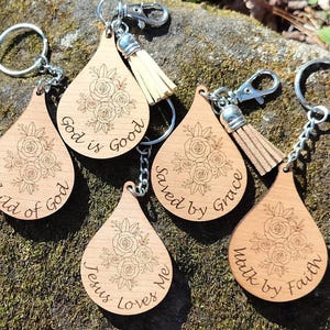 Christelijke sleutelhanger bundel SVG, Teardrop met roos sleutelhanger gesneden bestand, laserbestand positieve bevestigingen, inspirerende bagagelabel SVG, geloof