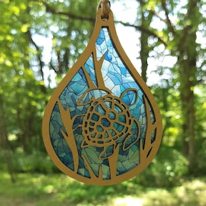 Atrapasol de tortuga con forma de lágrima SVG, adorno playero SVG para Glowforge, archivo de corte para adorno marino, dije para coche, arte mural playero SVG, adorno oceánico