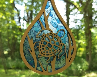 Acchiappasole a forma di tartaruga a goccia in formato SVG, ornamento da spiaggia in formato SVG per Glowforge, file di taglio per ornamento marino, ciondolo per auto, decorazione da parete in formato SVG per spiaggia, ornamento oceanico