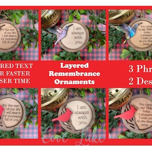 Cardinal or Hummingbird Christmas Memorial Ornament SVG Bundle, 3 Phrases with Options to Personalize, Memory Remembrance Laser Cut File