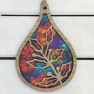 Holly Suncatcher SVG voor laser, december geboorte bloem Sun Catcher gesneden bestand voor laser, autobedel, hangend ornament, druppelvorm