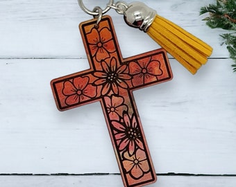 Gravierte christliche Schlüsselbund Schnittdatei, Inspirierende Kreuz Schlüsselbund SVG Bundle für Laser, Kreuz mit Hymnen, religiösen Zitaten und Phrasen