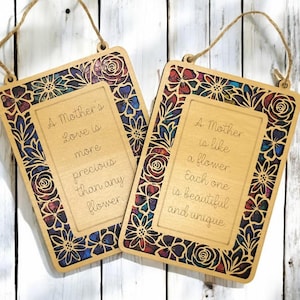 Rechteck Blumen Suncatcher SVG, ideal für Muttertag, enthält 2 Styles Mutter Zitate, Blumen Zeichen SVG, Laser Cut Zeichendatei