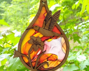 Acchiappasole colibrì in formato SVG per laser, uccello in formato SVG, file di taglio Glowforge, ciondolo per auto, ornamento da appendere, file di taglio laser per arte murale, modello per fiori