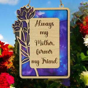 Rechteckig eingravierte Rose Suncatcher SVG, Muttertagsgeschenk, Immer meine Mutter für immer mein Freund, Blumenschild SVG, Zeichendatei für Laser