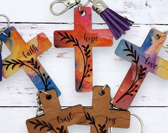 Inspirierende Kreuz Schlüsselbund Bundle SVG, gravierte christliche Schlüsselanhänger Schnittdatei, Positive Wörter, Affirmationen Laser-Datei, Beutel Anhänger Vorlage