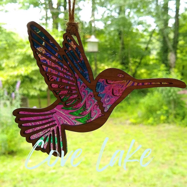 Hummingbird Suncatcher SVG for Laser, Bird SVG, Glowforge Cut File, Car Charm, Hanging Bird Ornament, Wall Art Laser Cut File