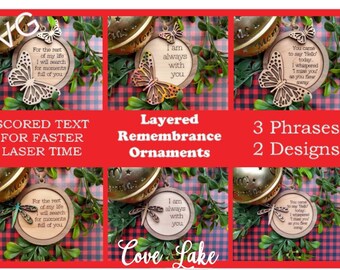 Butterfly or Dragonfly Memorial Christmas Ornament SVG Bundle, Layered Remembrance Laser Cut File with Options, Personalize, Glowforge