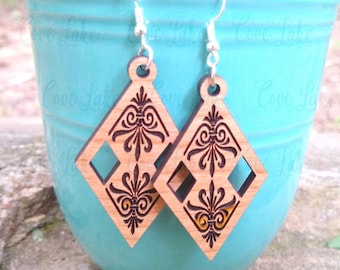 Engraved Wooden Earrings SVG for Glowforge, Jewelry Digital File for Laser, Laser File for Earring, Glowforge Earring Cut File, Boho Earring