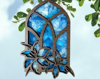 Lilies in the Window Suncatcher SVG for Laser, Sun Catcher, Laser Cut File, Car Charm, Hanging Ornament, Wall Art, Glowforge