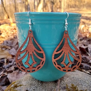 Teardrop Cutout Boucles d'oreilles SVG pour Glowforge, Boho Wood Earring Digital File for Laser, Earring Laser Cut File, Jewelry Template Pattern