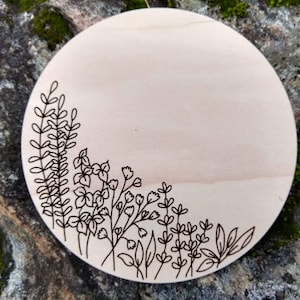 Glowforge 用の彫刻または刻み目のあるハーブの丸型 SVG、植物彫刻ファイル、花のカッティングボードのデザイン、シャルキュトリーボード、チーズボード