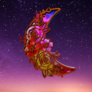 Attrape-soleil lunaire floral SVG pour laser, fichier découpé au laser Glowforge, breloque voiture lunaire, ornement suspendu, fichier découpé au laser art mural, modèle lune
