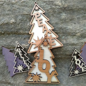 Adorno navideño en capas, archivo cortado con láser, adorno cristiano SVG para Glowforge, archivo digital de adorno de copo de nieve para láser, amor, alegría