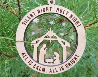 Silent Night Holy Night Christmas Ornament SVG for Glowforge, Nativity Layered SVG for Laser, Christmas Laser Cut File, Christian, Religious