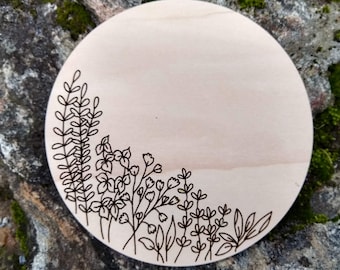 Engraved or Scored Herbs Round Svg for Glowforge, Botanical Engraving File, Flower Cutting Board Design, Charcuterie Board, Cheese Board