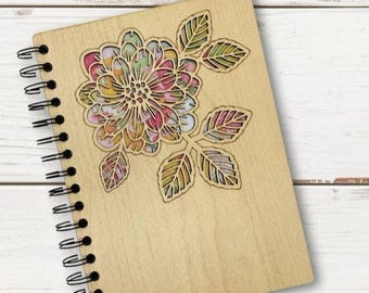 Journal Cover with Dahlia SVG, Laser Cut File for Notebook, Pen and Gear Sketch Pad Cover SVG, Journal Cover SVG