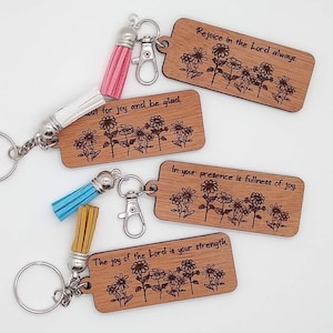 Scripture Keychains with Wildflowers Bundle SVG, Faith Key Chain, Positive Affirmations Laser File, Inspirational Bag Tags, Bible Verse SVG
