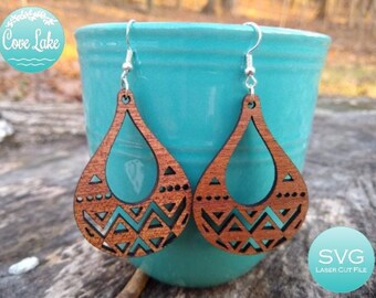 Cutout Aztec Earrings SVG for Glowforge, Engraved Boho Wood Earring Digital File, Earring Laser Cut File, Southwestern Earring Template