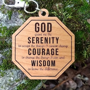 Llavero de oración de serenidad SVG para Glowforge, archivo digital de cita motivacional para láser, archivo de corte Glowforge grabado, archivo de cotización de coraje
