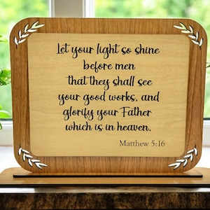 Deja que tu luz brille, Mateo 5:16 Estantería SVG, archivo de corte láser con versículo bíblico, letrero cristiano para repisa, decoración cristiana
