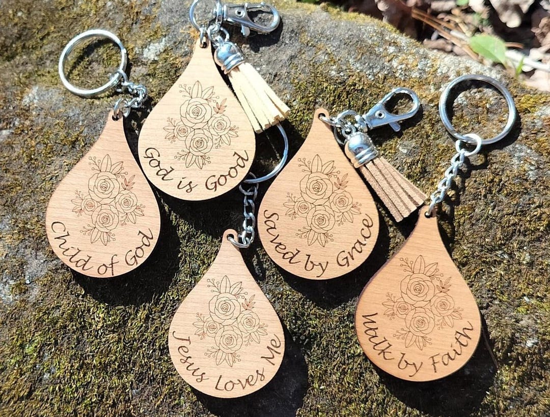 Religious Keychains Svg Christian Keychain Bundle SVG, Teardrop With Rose Key Chain Cut File ...