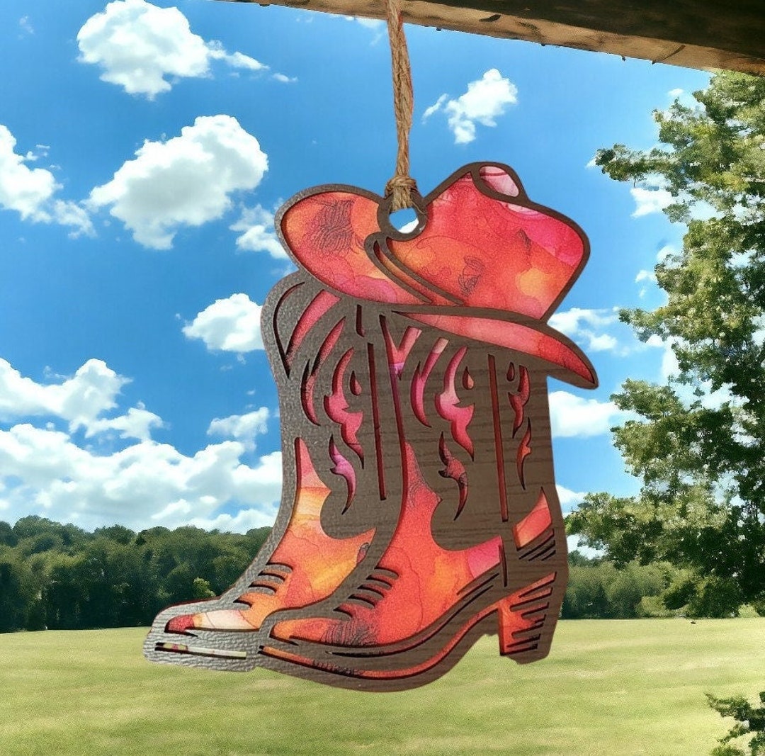 Cowboy Boots and Hat Suncatcher SVG for Laser, Cowgirl Hat and Boots