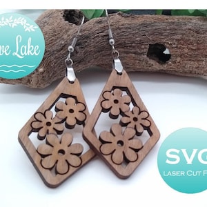 Latawiec w kształcie kwiatowego klastra kolczyki SVG, Boho laserowo cięte cyfrowe pliki dla Glowforge, wzór biżuterii, wiosna i lato, drewno, akryl