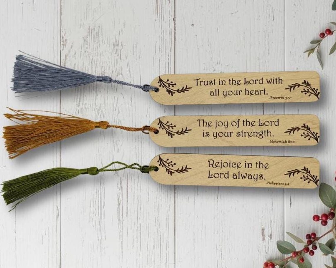 Scripture Embeded Bookmarks Engraved Scripture Bookmark Cut File for Laser, Leaves and Berries ...