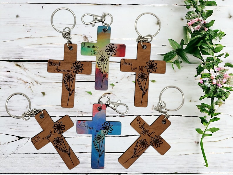 Religious Keychains Svg Engraved Christian Keychain Cut File, Inspirational Cross Keychain SVG ...