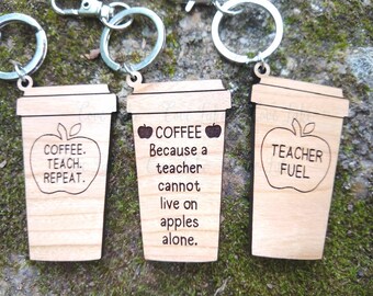Coffee Key Chain SVG for Teacher, Teacher Keychain SVG for Glowforge, Back to School Digital File Bundle,  Women Bag Tag, Teacher Gift SVG