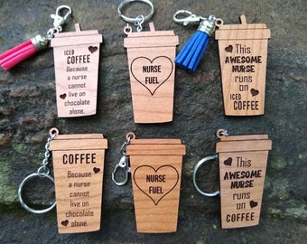 Coffee Key Chain SVG for Nurse, Iced Coffee Keychain SVG file for Glowforge, Digital File Bundle, Women Bag Tag, Nurse Gift SVG, Laser File