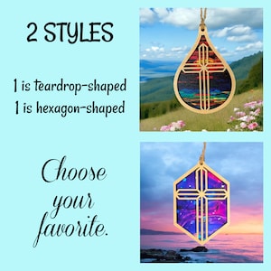 2 estilos Simple Cross Suncatcher SVG, archivo de corte de adorno cruzado, patrón de adorno cristiano, encanto de coche, etiqueta de bolsa de flores, arte de pared
