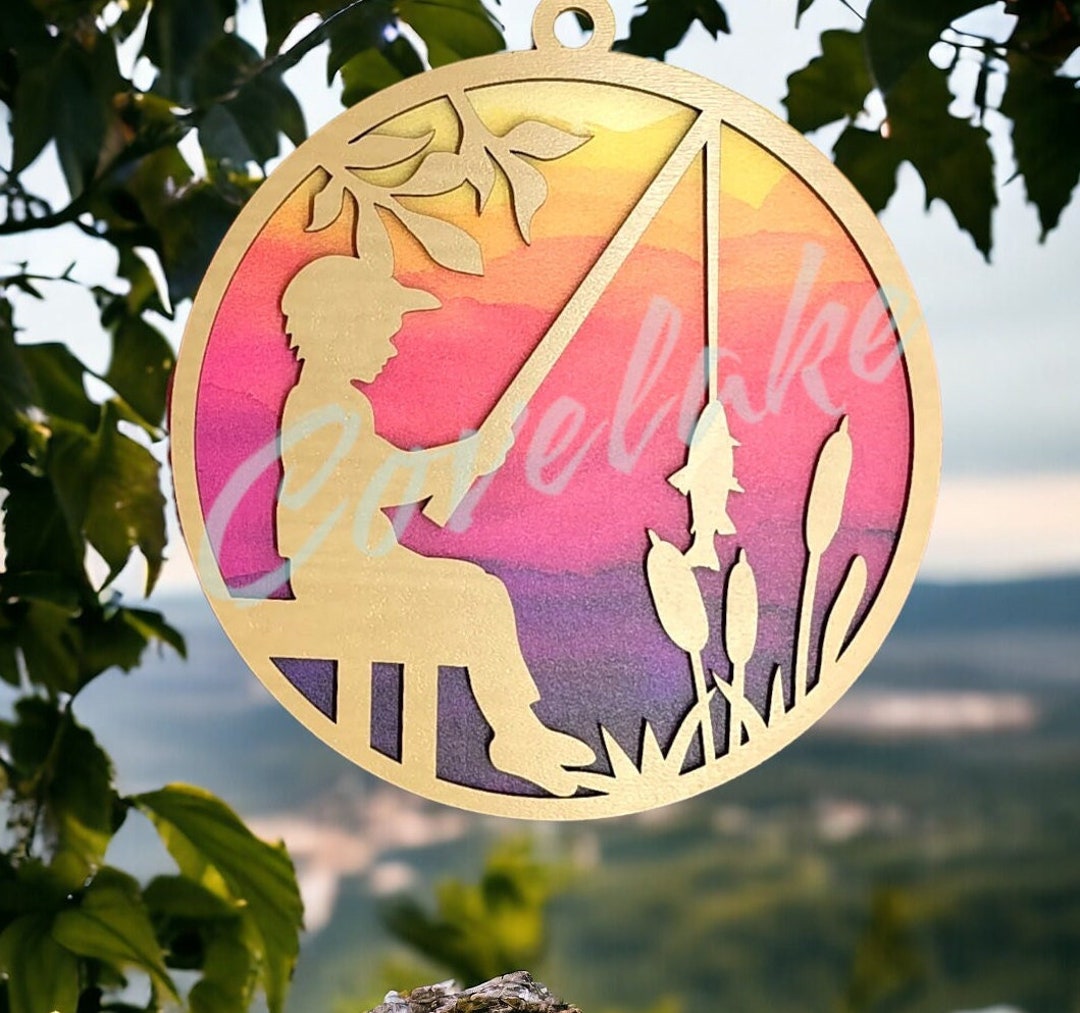 Little Boy Fishing Suncatcher SVG for Laser, Fisherman Cut File, Car ...