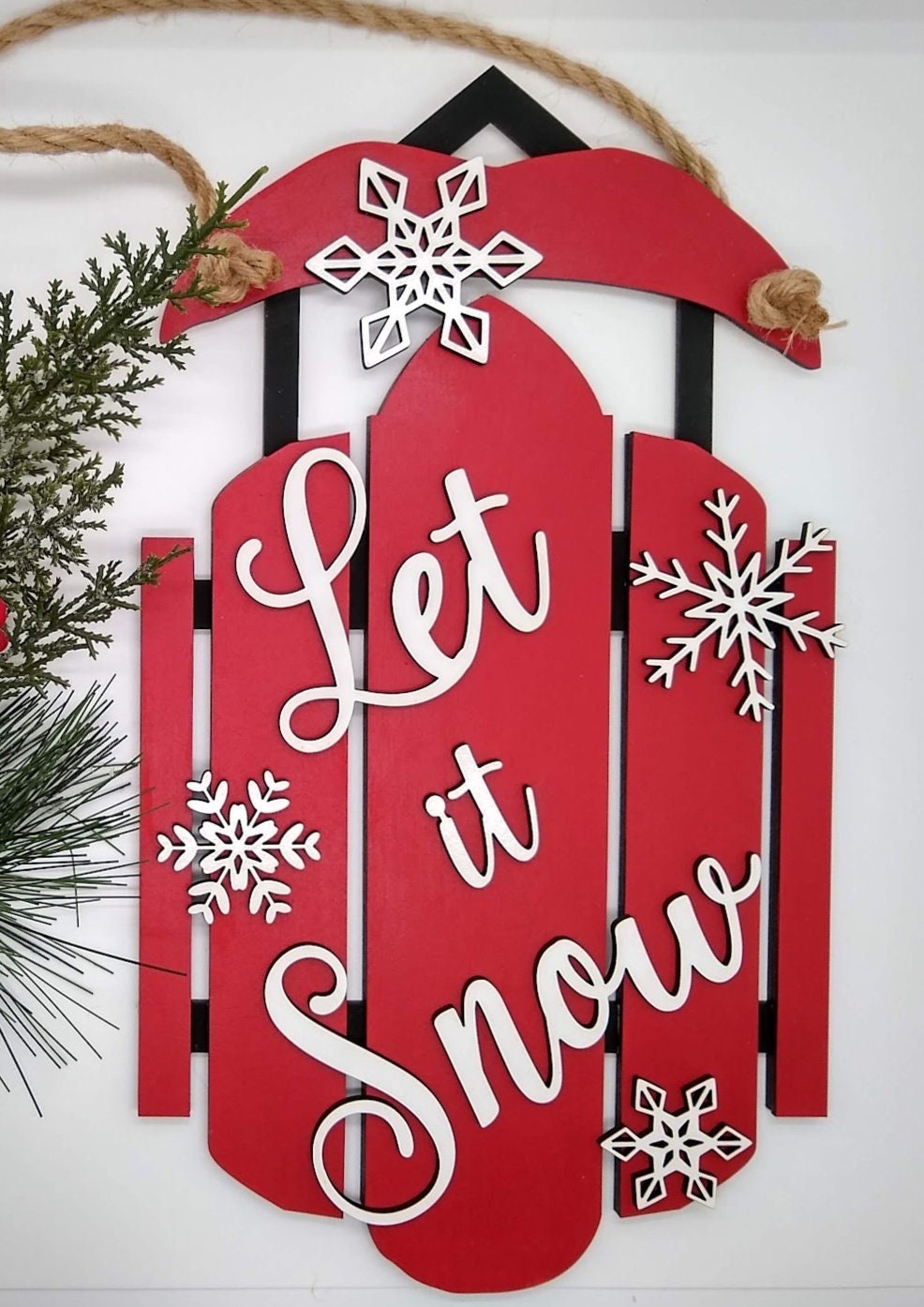 Christmas Sled Door Hanger SVG, Let It Snow Sign Laser File, Winter ...