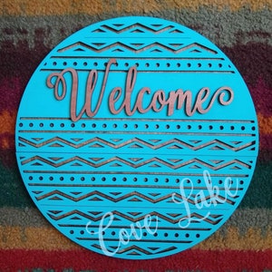 Aztec Welcome Sign Svg voor Glowforge, Boho Door Hanger SVG, Shelf Sitter Laser Cut File, Digitaal Bestand voor Laser, Rond Teken