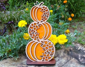 Pumpa Stack med solrosor SVG för Glowforge Laser, höst digital klippfil, höst hyllställ, staplad pumpa skylt, dörrhängare