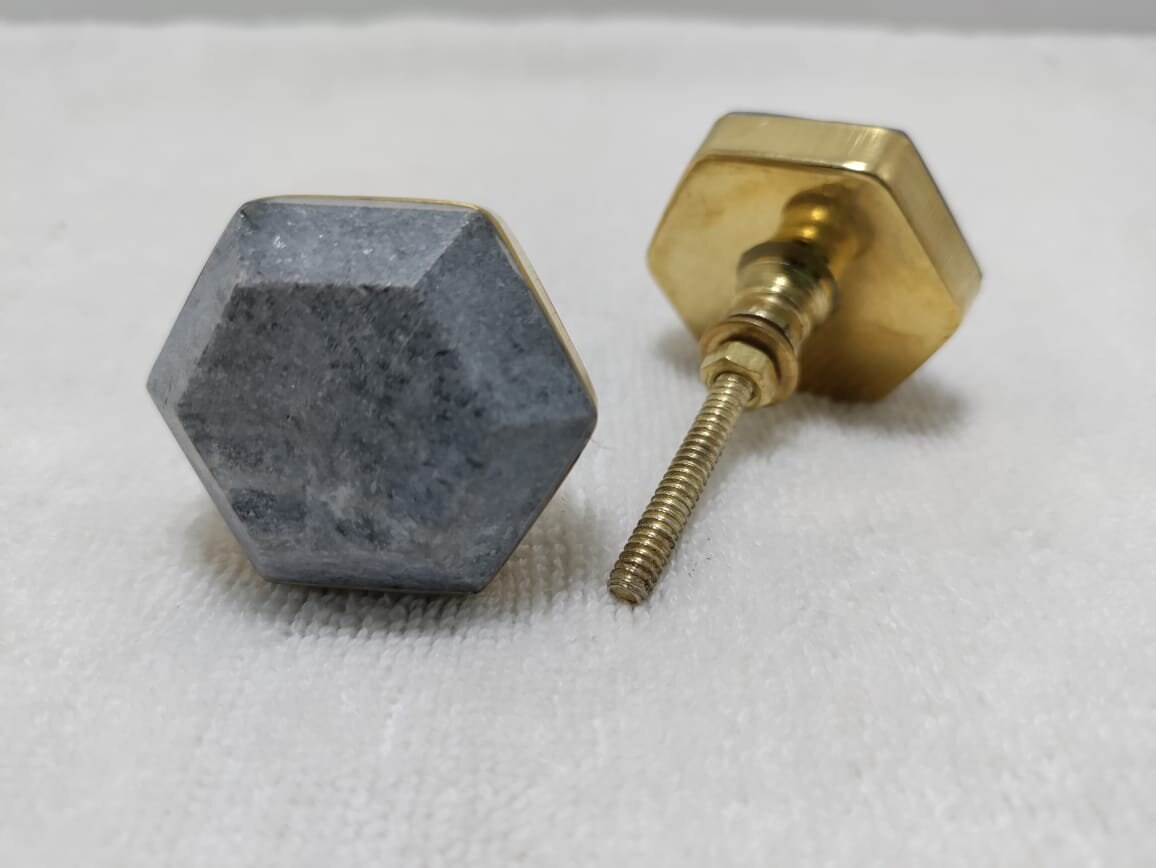Grey Marble Door Knobs with Golden Brass Hand Crafted Cupboard Etsy
