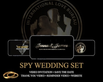 Spy Themed Wedding Invitation Video Suite – Black/Gold. 4 Videos: Save the Date, Invitation, Reminder, Thank You + Matching Wedding Website