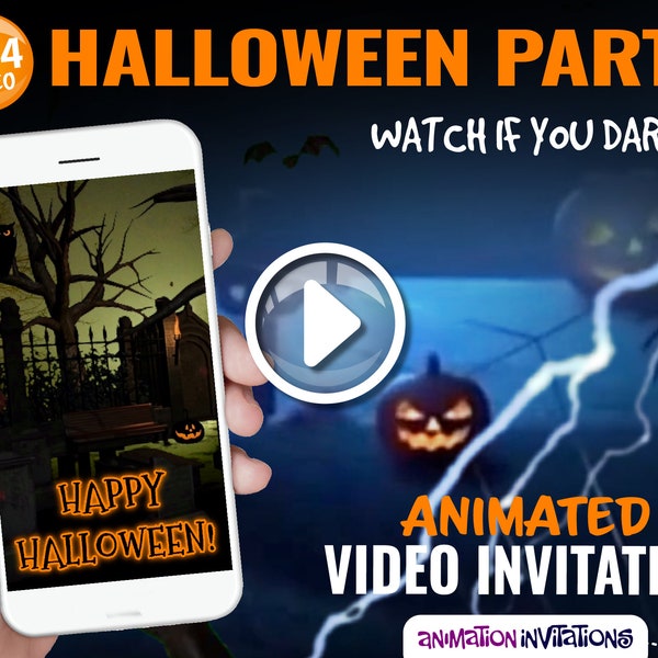 Halloween Party Einladung | Blitz, Fledermäuse, Kürbisse | Halloween Party Video Einladung | Gruselige digitale Einladung