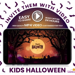Invito alla festa di Halloween per bambini. Video invito con simpatici fantasmi, pipistrelli, zucche, calderone delle streghe e caramelle! Invito/Evita telefono digitale spettrale