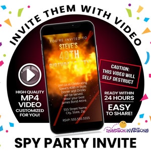 Spy Party Video Invitation | 007 Party Theme | Mission Impossible Themed Party | 007 Invitation | Secret Agent Party | Digital Invitation