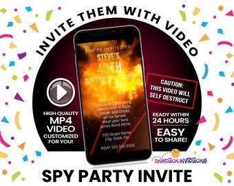 Spy Party Video Invitation | 007 Party Theme | Mission Impossible Themed Party | 007 Invitation | Secret Agent Party | Digital Invitation