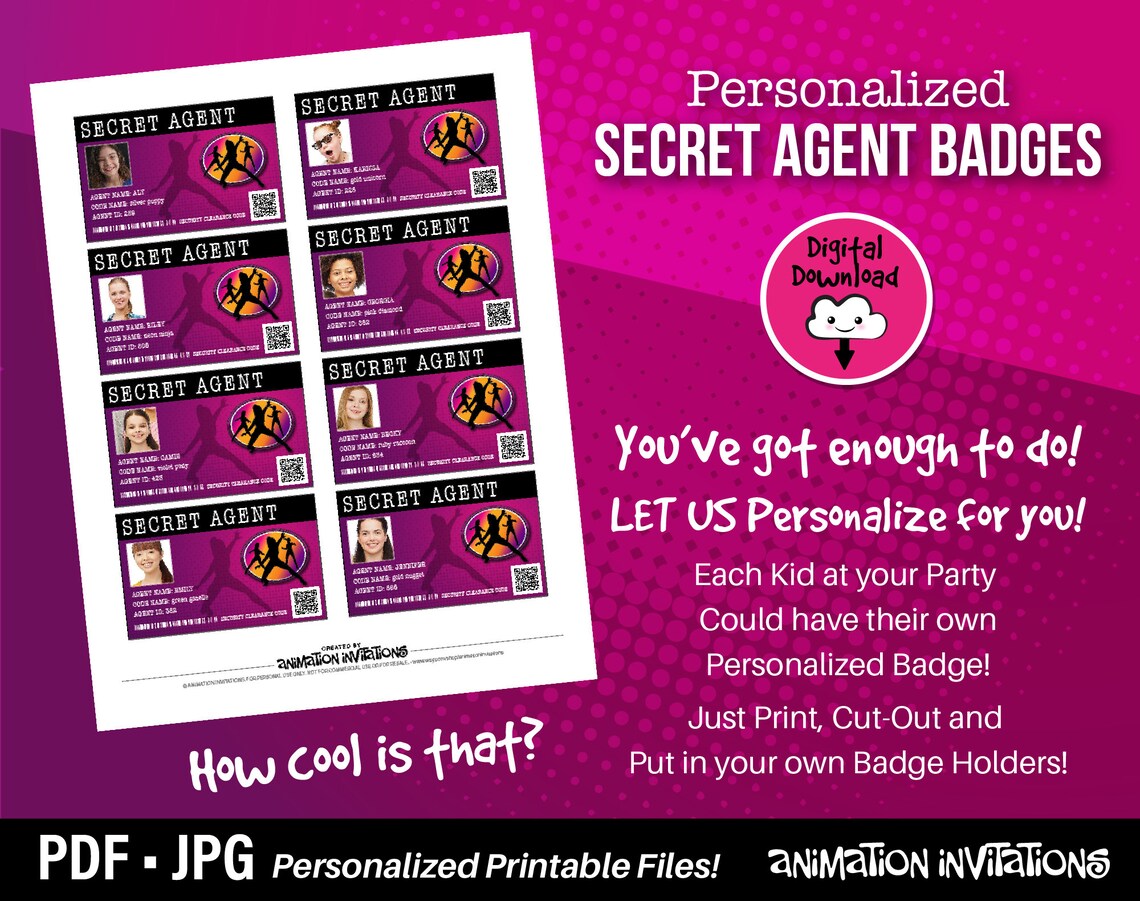 Spy Party ID Badges Secret Agent Badges Spy Badges Spy | Etsy