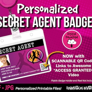 Interactive Spy Party ID Badges | Secret Agent Badges | Spy Badges | Spy Party Favor | Spy Badges for Girls | Detective Badge | Spy Birthday