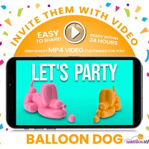 Invitación en video de cumpleaños de perro con globos / Invitación a fiesta digital colorida MP4 a texto / Fiesta de animales con globos para niños, adolescentes, adultos o ¡tu perro!