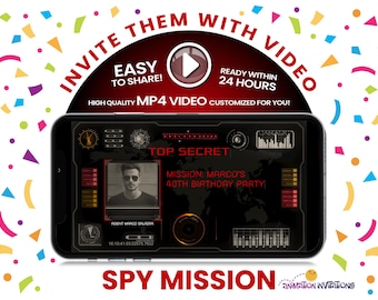 Classified Mission Spy Party Video Invitation. Premium Top Secret Design in Red for Secret Agent Birthday, Escape Room Event or Surprise